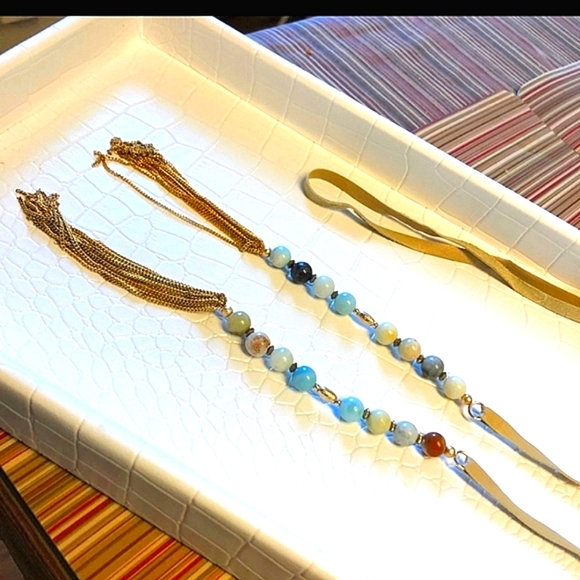 SALE Nwt Anthro AmazoniteLeather18ktassel lariats - Picture 2 of 3